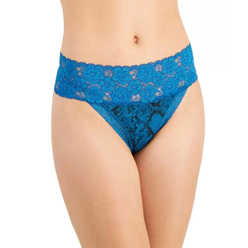 Jenni Intimates Women's Small Lace-Trim Thong Panty Underwear Blue Snake Pattern